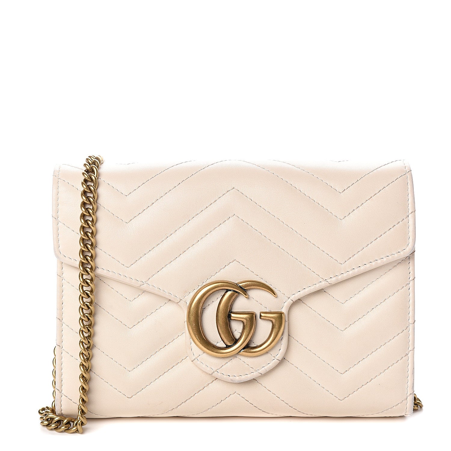 Gucci Calfskin Matelasse GG Marmont Chain Wallet Mystic White 1 of 12