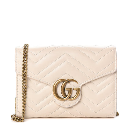 Gucci Calfskin Matelasse GG Marmont Chain Wallet Mystic White 1 of 12