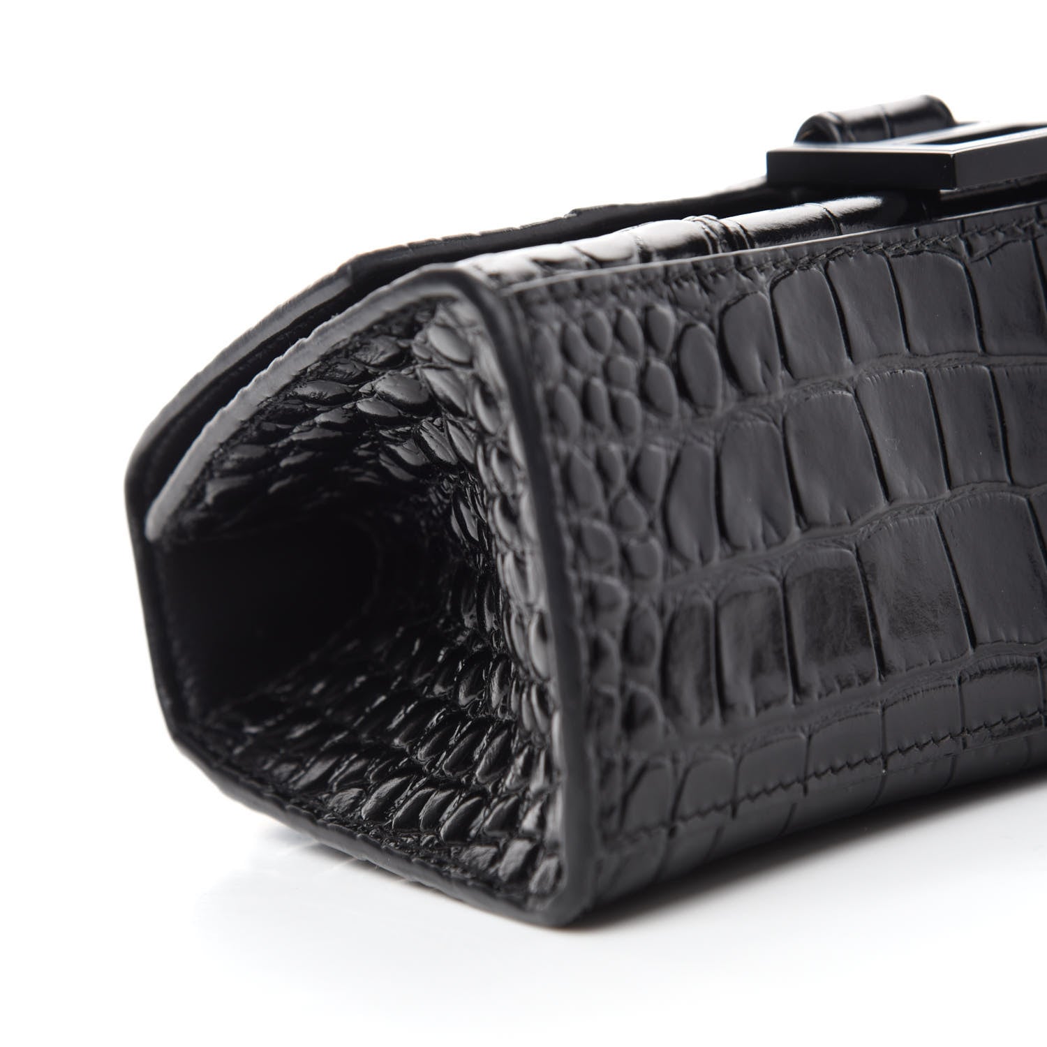 Balenciaga Shiny Calfskin Monochrome Crocodile Embossed Hourglass Top Handle Bag XS Black 6 of 12