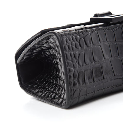 Balenciaga Shiny Calfskin Monochrome Crocodile Embossed Hourglass Top Handle Bag XS Black 6 of 12
