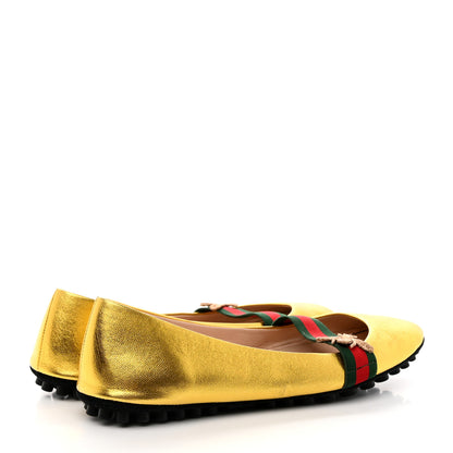 Gucci Metallic Nappa Web Bayadere Ballerina Flats 37 Oro 4 of 14