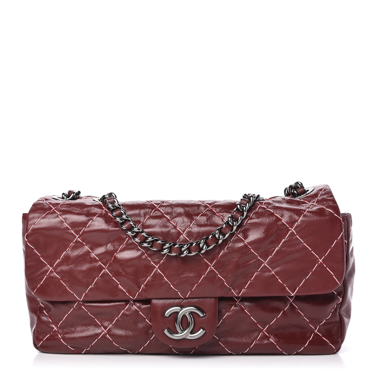Glazed Goatskin Double Stitch Flap Red