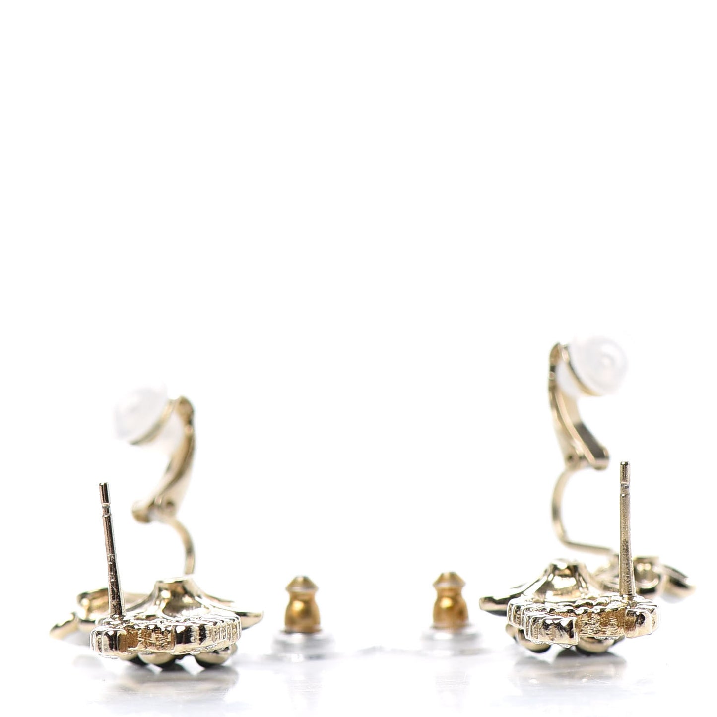 Crystal Enamel Flower CC Earrings Gold White Black