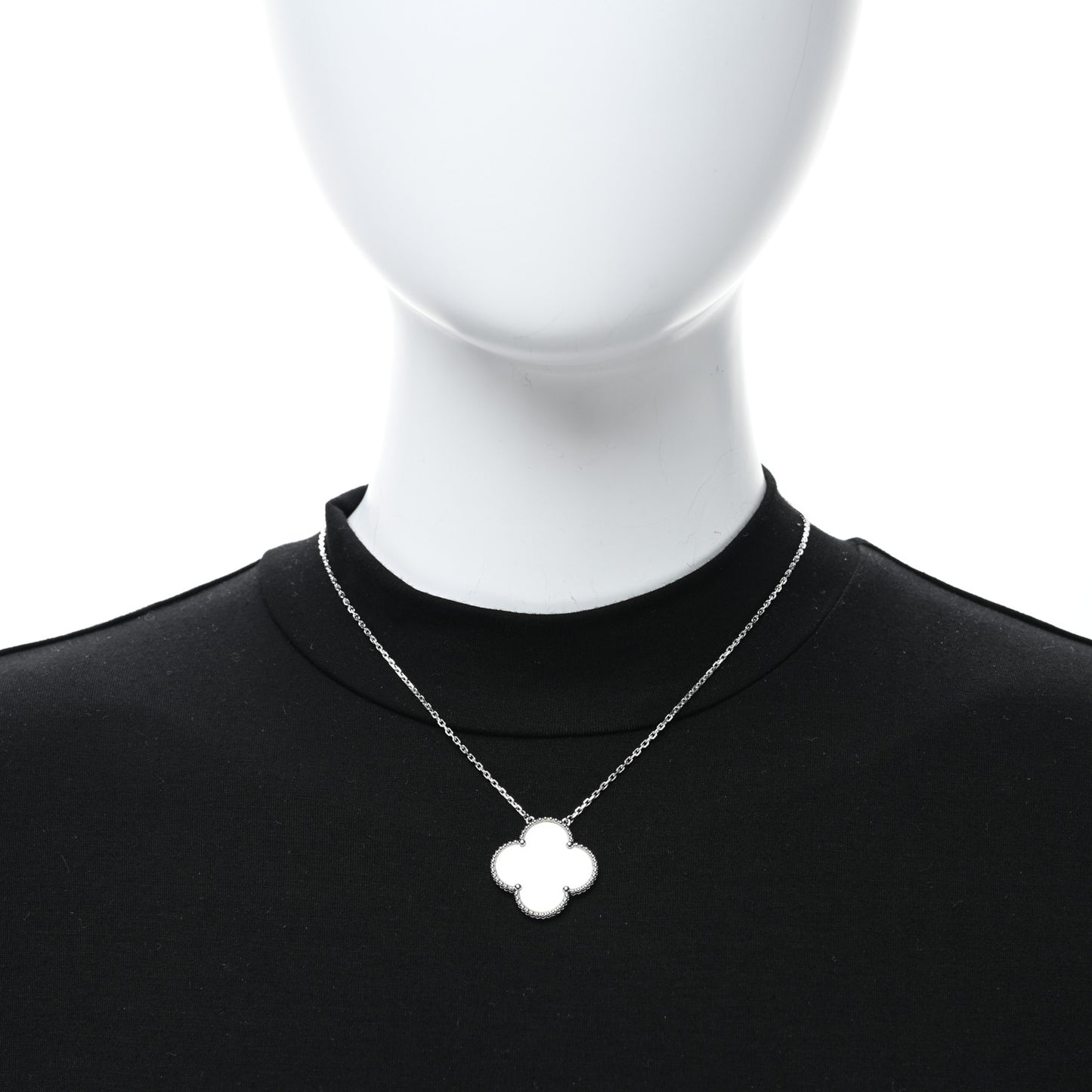 18K White Gold Mother of Pearl Magic Alhambra Pendant Necklace