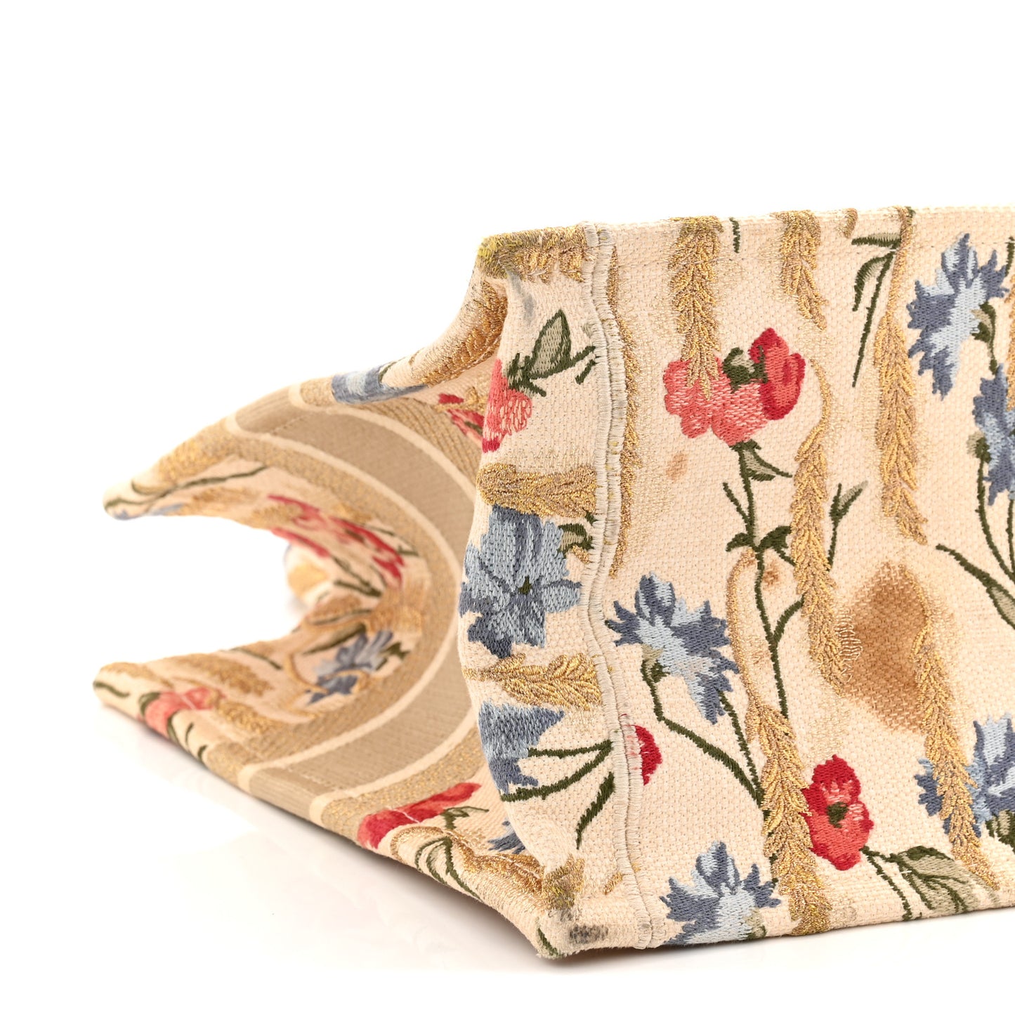 Canvas Embroidered Medium Hibiscus Book Tote Beige Multicolor