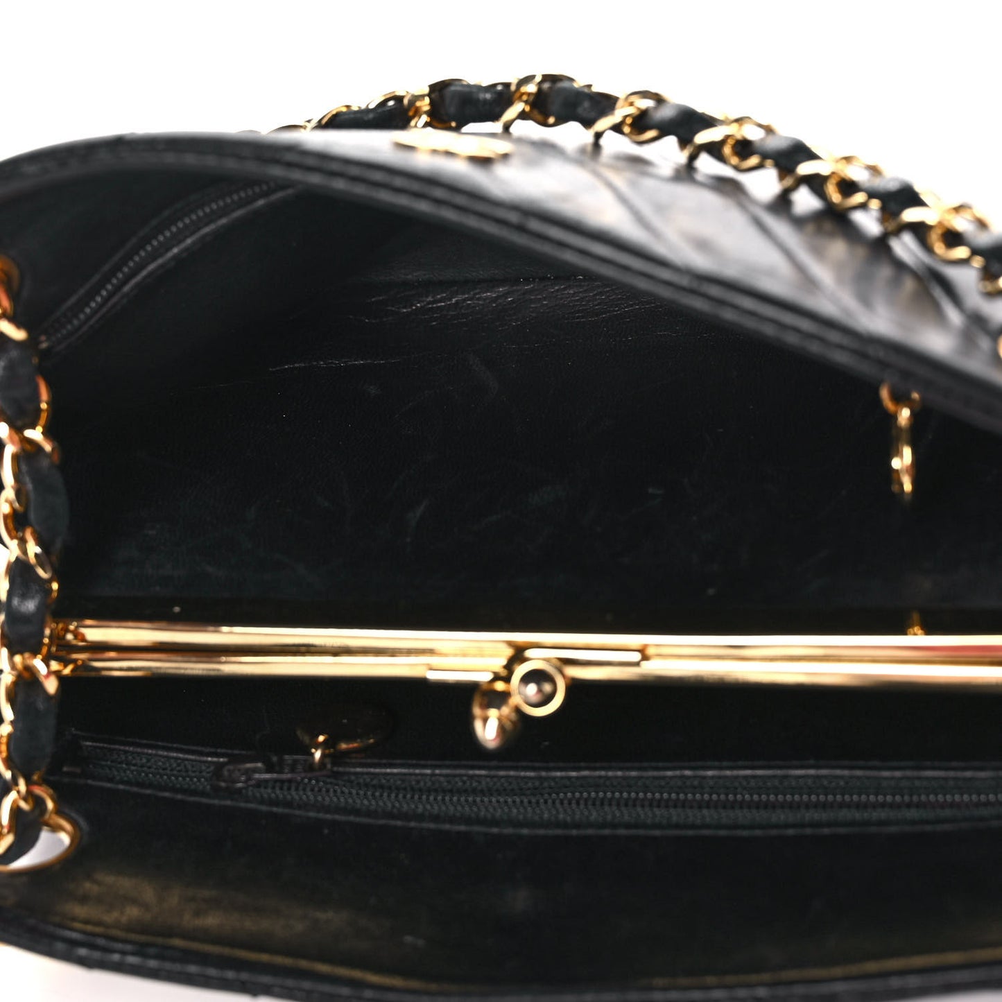 Lambskin Chevron Quilted Frame Shoulder Bag Black