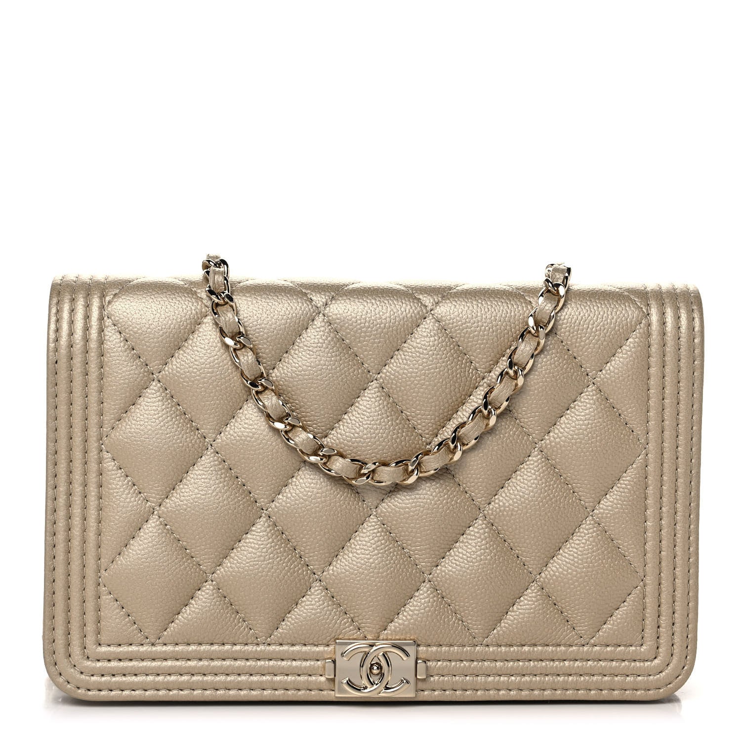 Chanel Metallic Caviar Quilted Boy Wallet On Chain WOC Light Gold 1 of 10