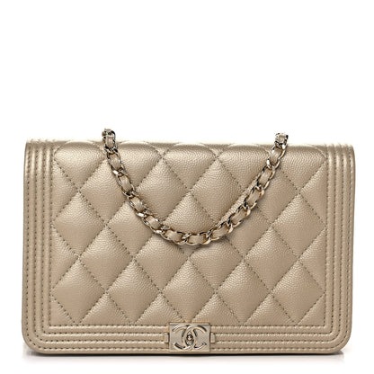 Chanel Metallic Caviar Quilted Boy Wallet On Chain WOC Light Gold 1 of 10
