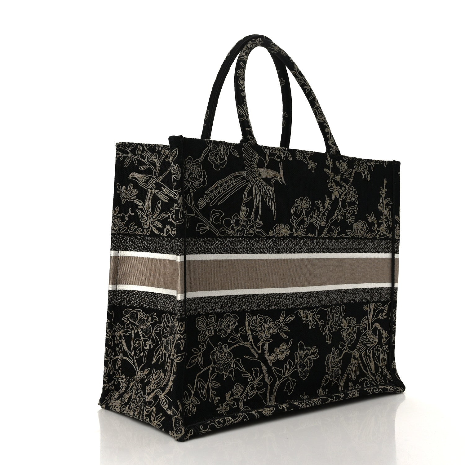 Christian Dior Canvas Embroidered Large Ornamental Cornely Book Tote Black Beige 3 of 9
