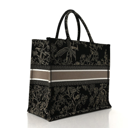 Christian Dior Canvas Embroidered Large Ornamental Cornely Book Tote Black Beige 3 of 9