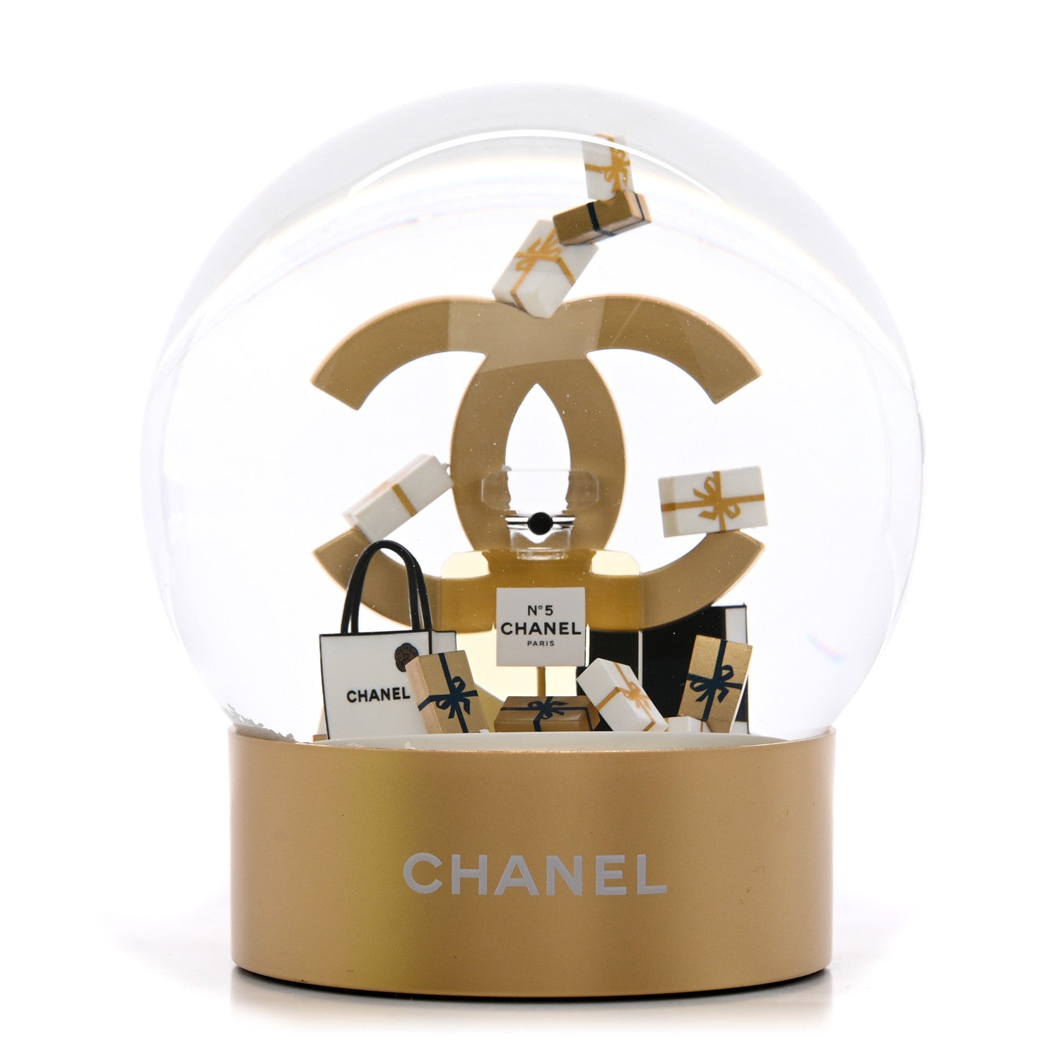 Chanel Glass CC Shopping Bag Snow Globe Gold 1 of 8