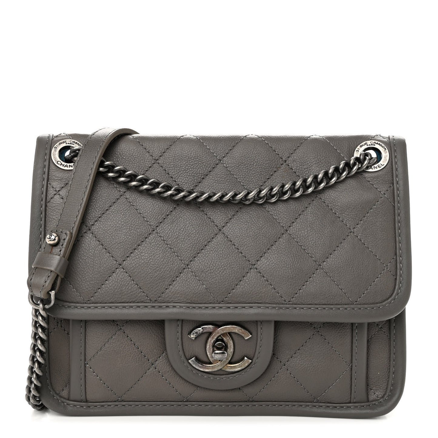 Calfskin Quilted Mini French Riviera Flap Grey
