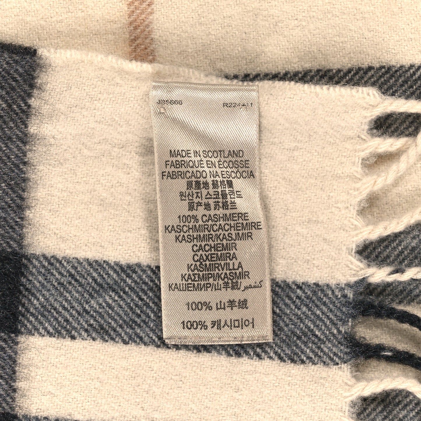 Cashmere Check Fringe Scarf Natural White