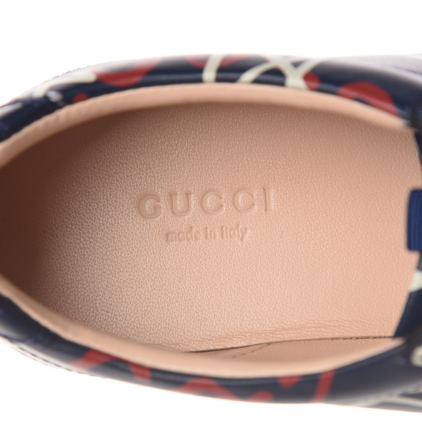 Calfskin GucciGhost Print Womens Low Top Sneakers 37.5 Blue Agata Hibiscus Red
