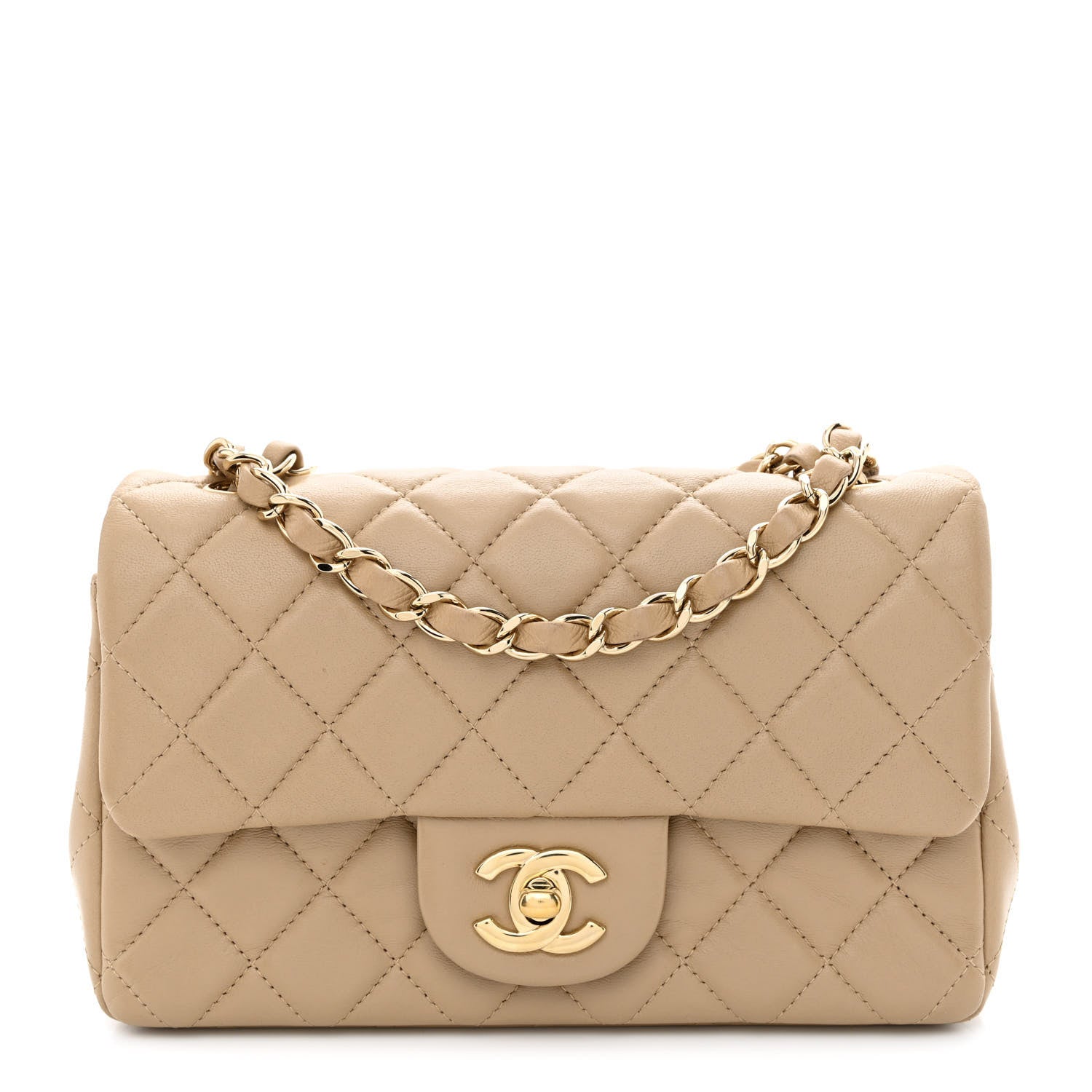 Chanel Lambskin Quilted Mini Rectangular Flap Dark Beige 1 of 11