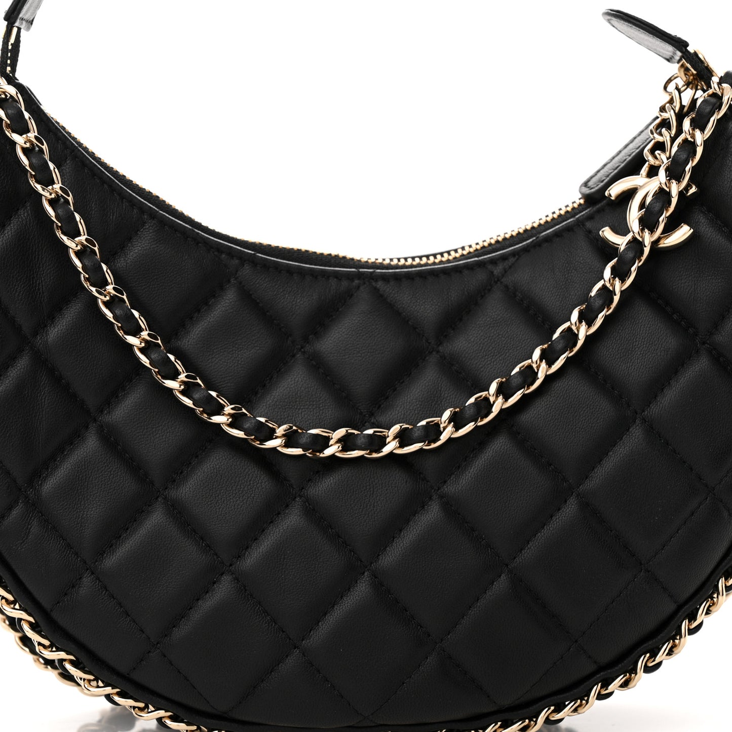 Lambskin Quilted Small Hobo Bag Black