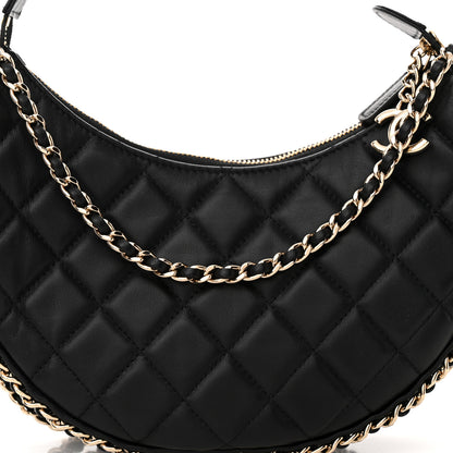 Chanel Lambskin Quilted Small Hobo Bag Black 8 of 10