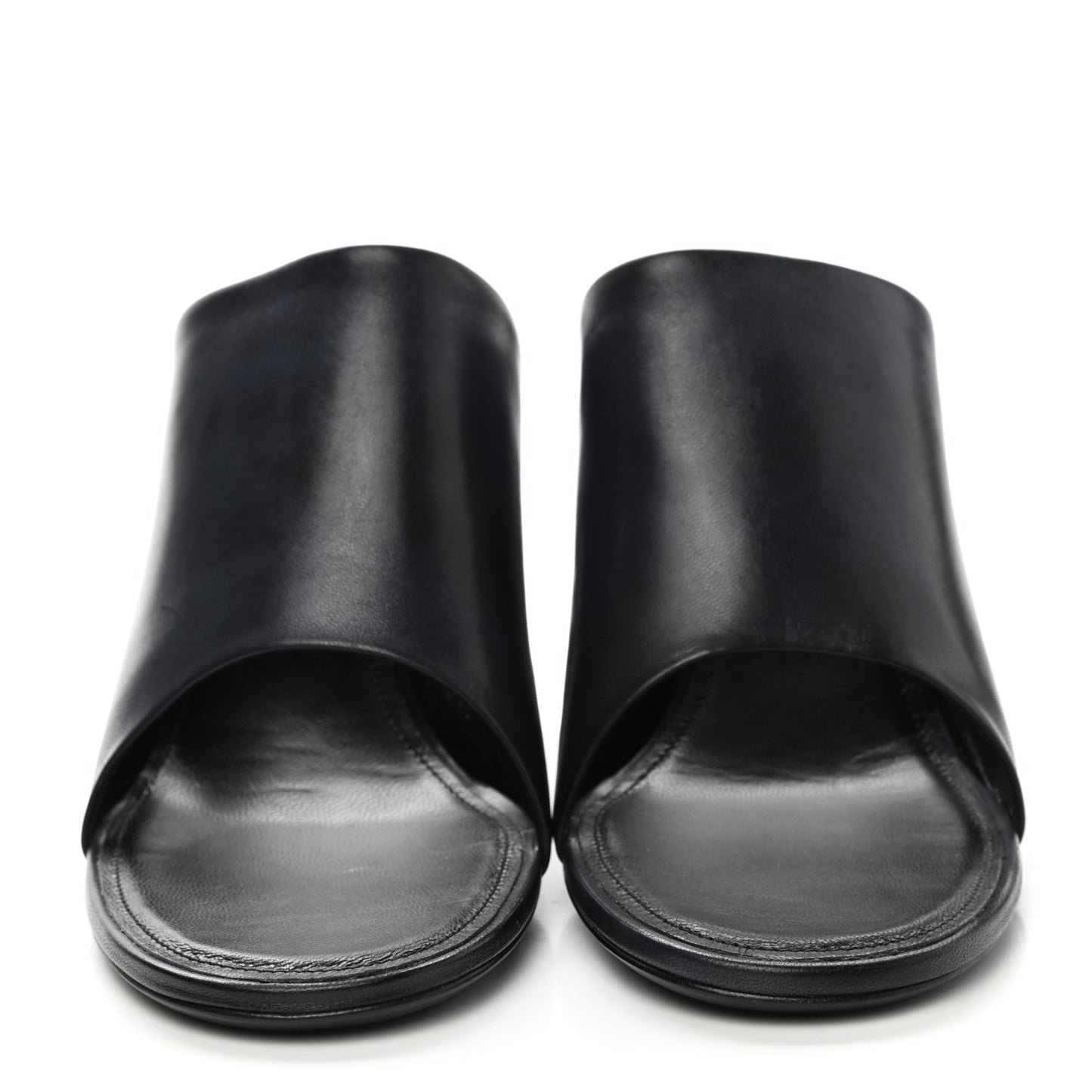 Shiny Sheepskin Oval 90mm Mule Pump 40 Navy
