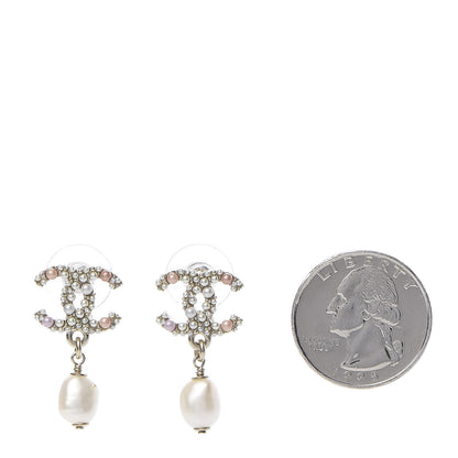 Chanel Pearl Crystal CC Charm Drop Earrings Light Gold Pink 2 of 5