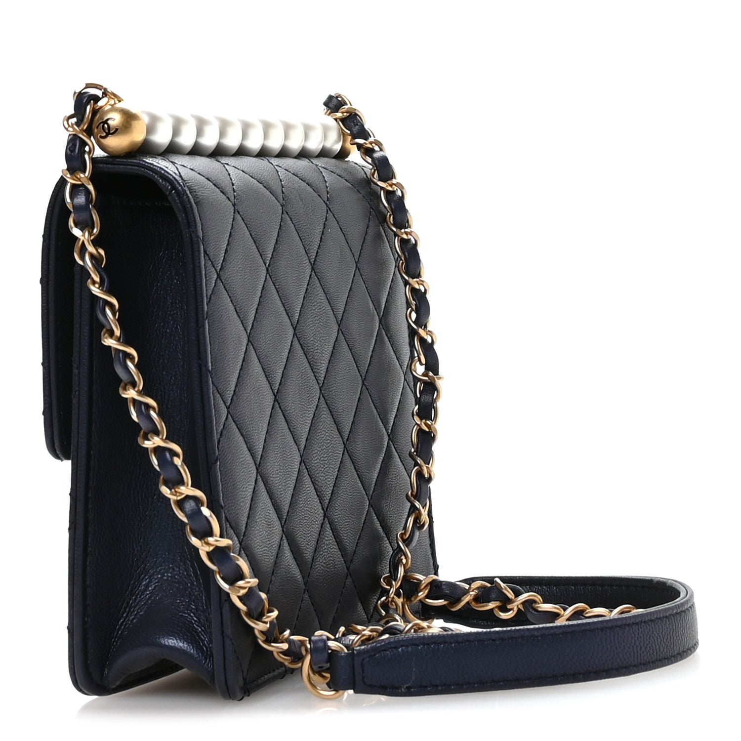 Chanel Iridescent Lambskin Quilted Chic Pearls Flap Navy Blue 3 of 11