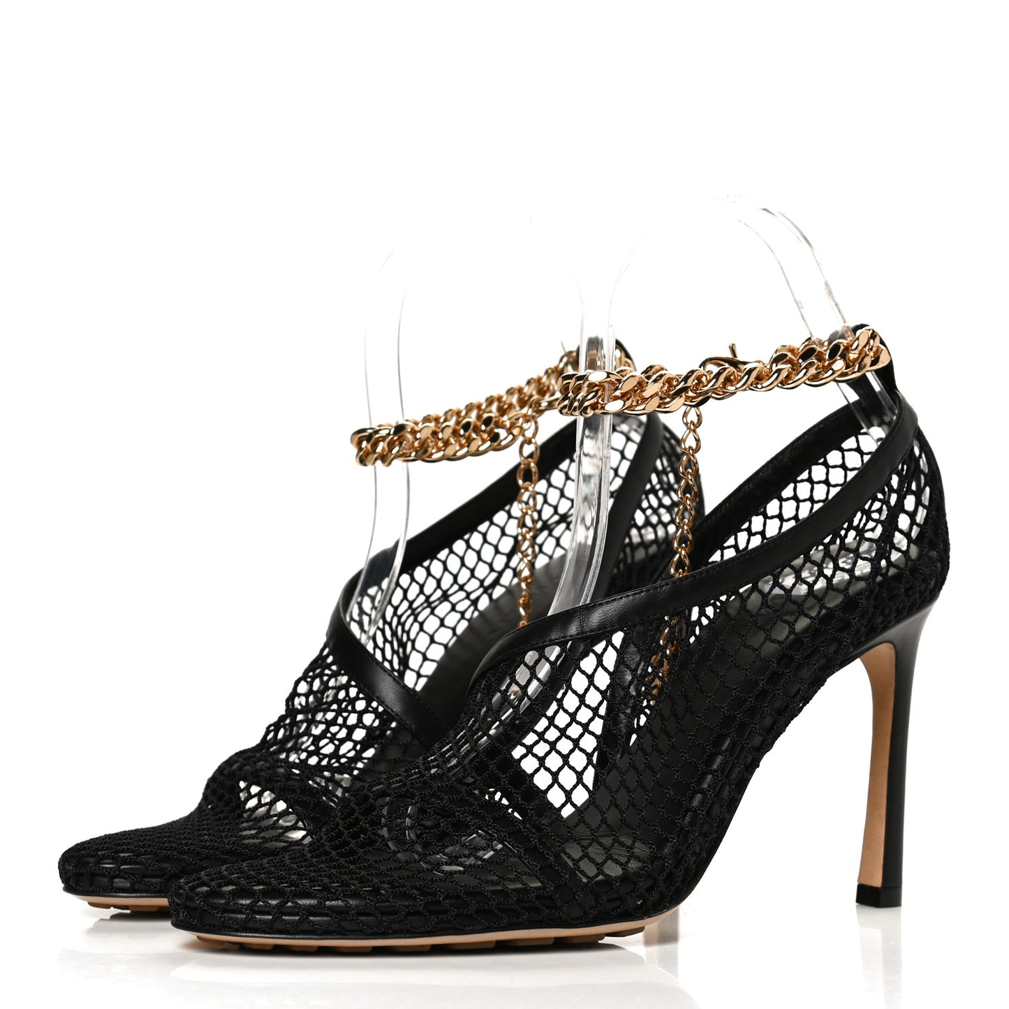 Mesh Nappa Chunky Chain Sandals 37 Black