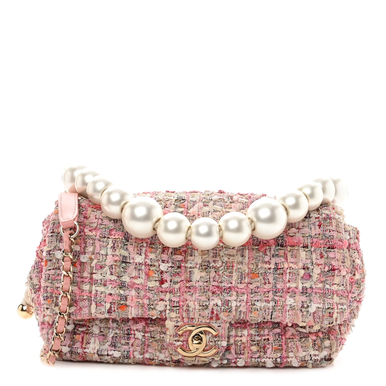 Chanel Tweed Mini Pearl Handle Flap Pink Beige Orange Ecru 1 of 10