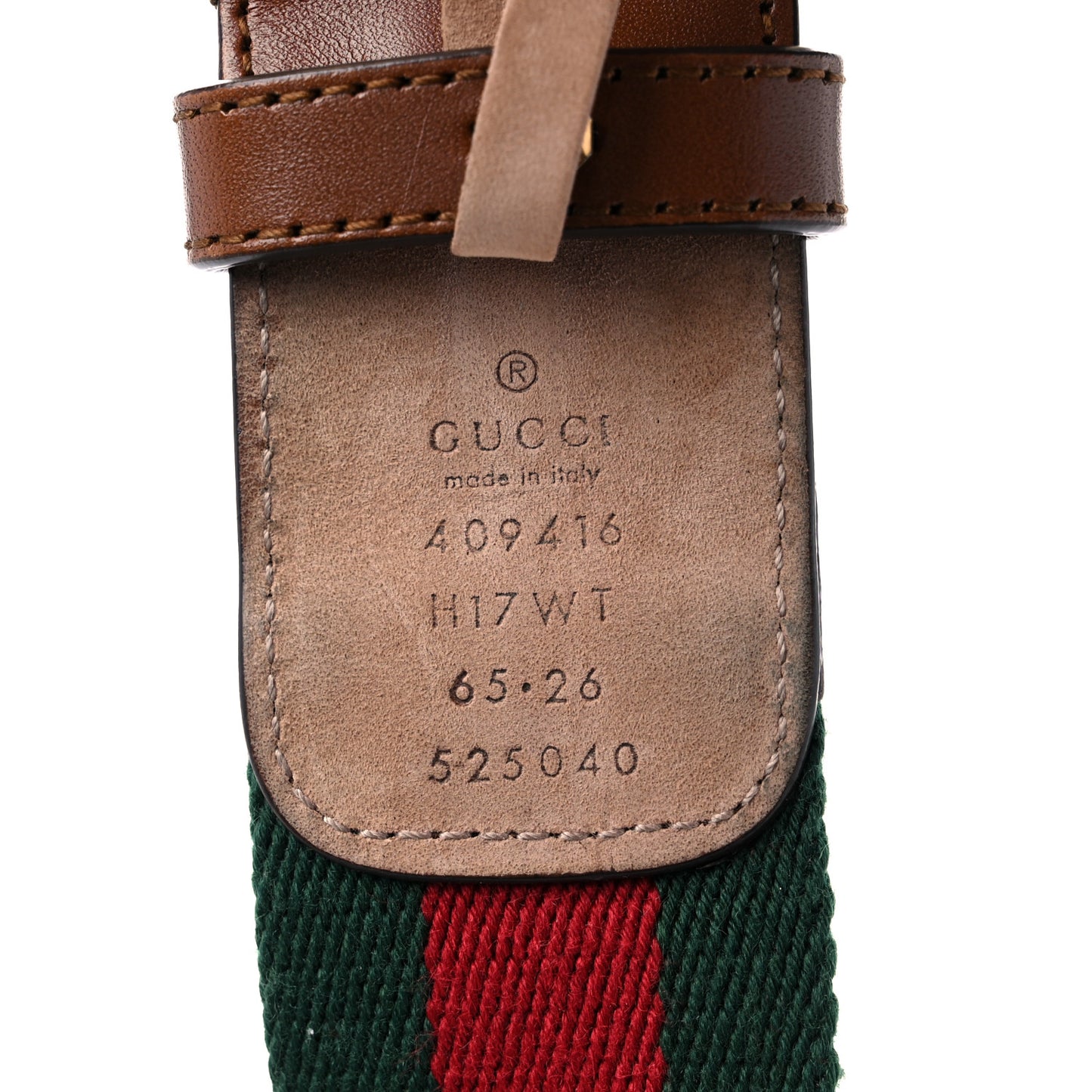 Nylon Calfskin Double G Web 40mm Belt 65 26 Green Red Cuir