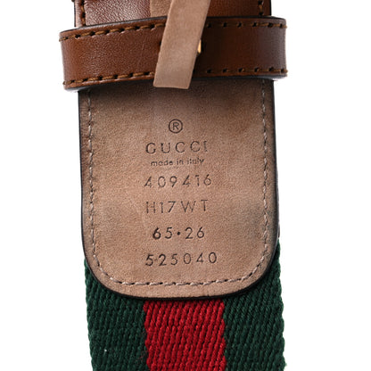 Gucci Nylon Calfskin Double G Web 40mm Belt 65 26 Green Red Cuir 6 of 8