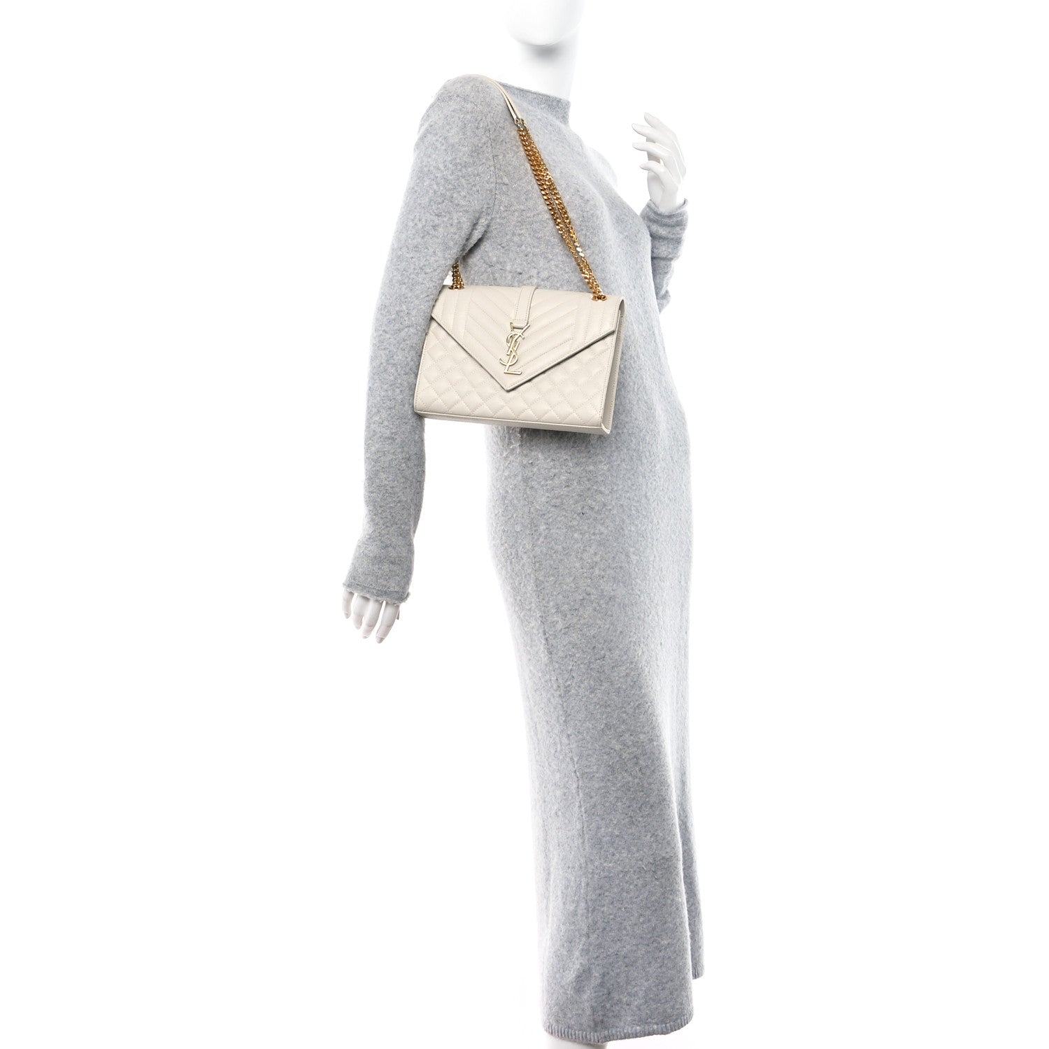 Saint Laurent Grain De Poudre Textured Mixed Matelasse Medium Triquilt Monogram Satchel Crema Soft 2 of 15