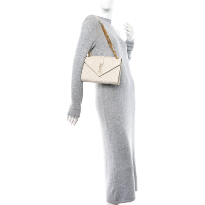 Saint Laurent Grain De Poudre Textured Mixed Matelasse Medium Triquilt Monogram Satchel Crema Soft 2 of 15