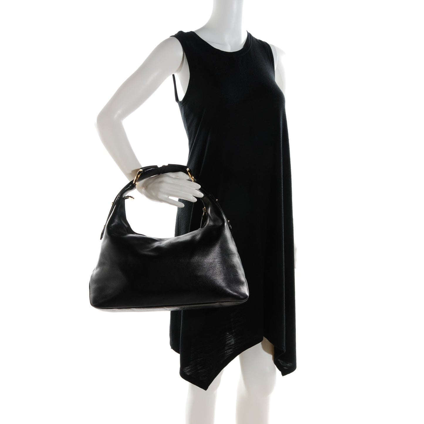 Calfskin Medium Horsebit Chain Hobo Black
