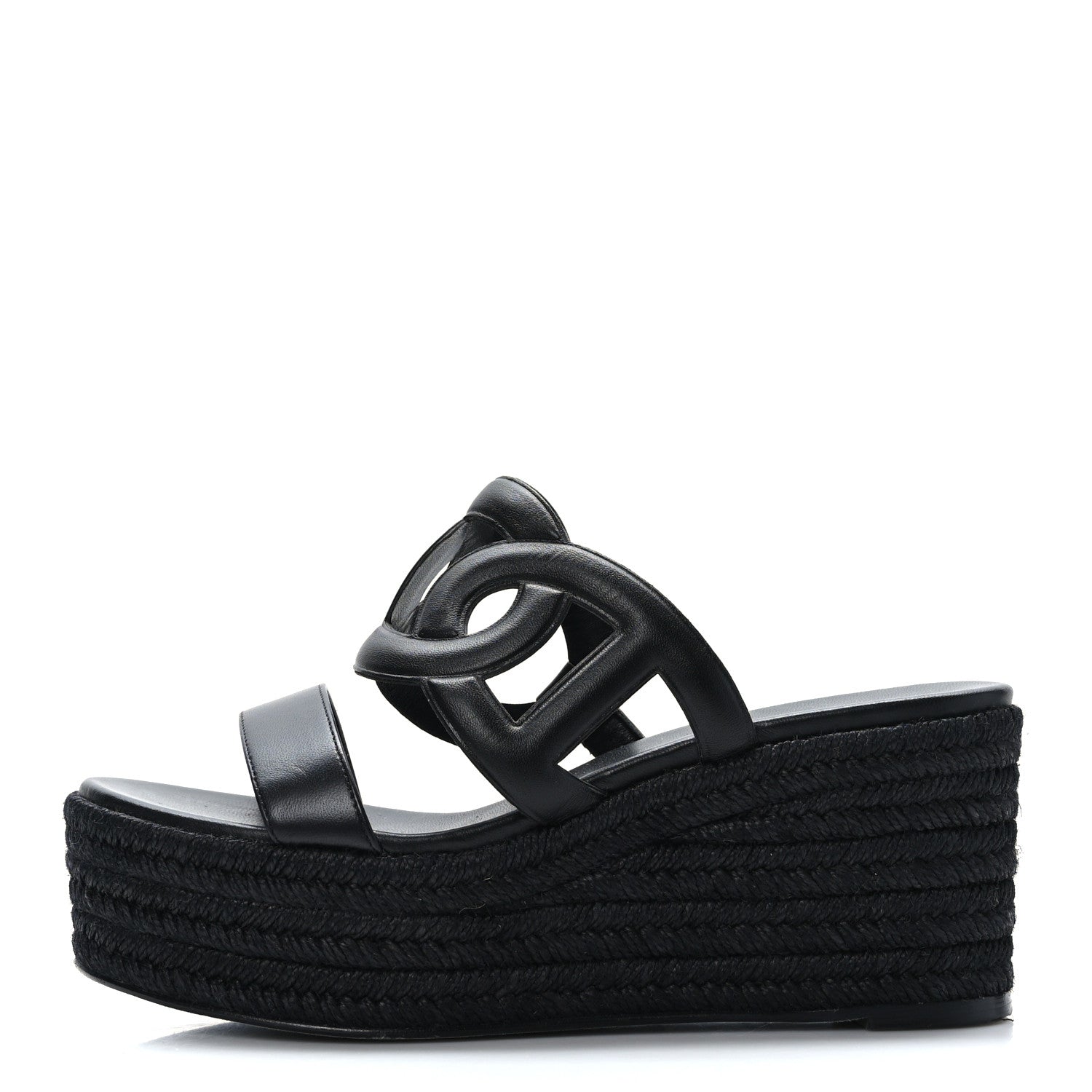 Hermes Nappa Ithea Espadrille Wedge Sandals 39 Black 1 of 8