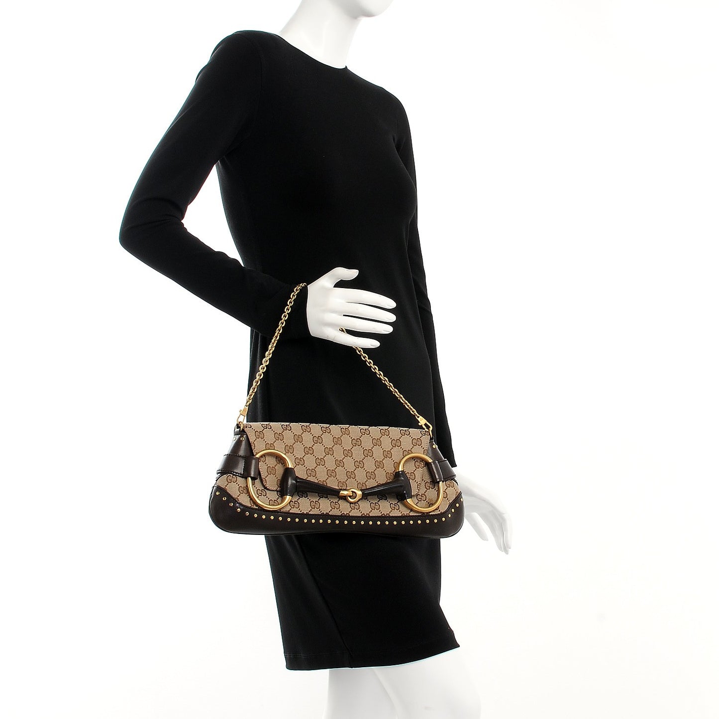 Monogram Studded Large Horsebit Clutch Dark Brown