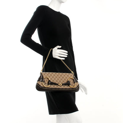 Gucci Monogram Studded Large Horsebit Clutch Dark Brown 2 of 7