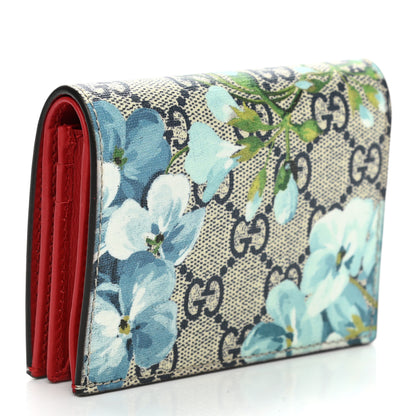 Gucci GG Supreme Monogram Blooms Card Case Beige Blue Navy Hibiscus Red 3 of 8