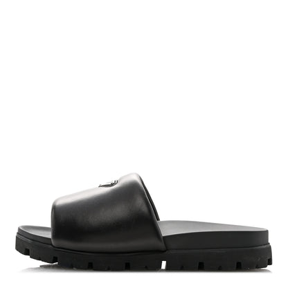 Prada Nappa Soft Padded Metal Triangle Logo Mens Slide Sandals 10 Black 1 of 9