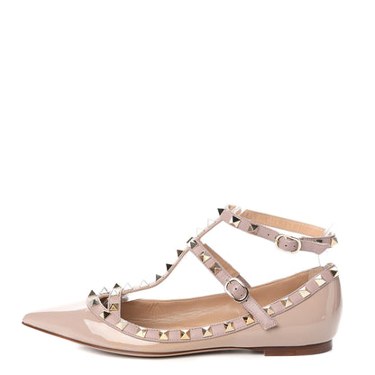 Valentino Garavani Patent Rockstud Cage Ballerina Flats 37.5 Poudre 1 of 9