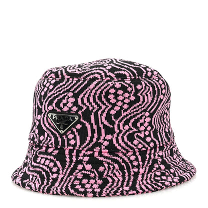 Prada Maglia Jacquard Metal Triangle Logo Womens Bucket Hat M Black Rosa 1 of 8