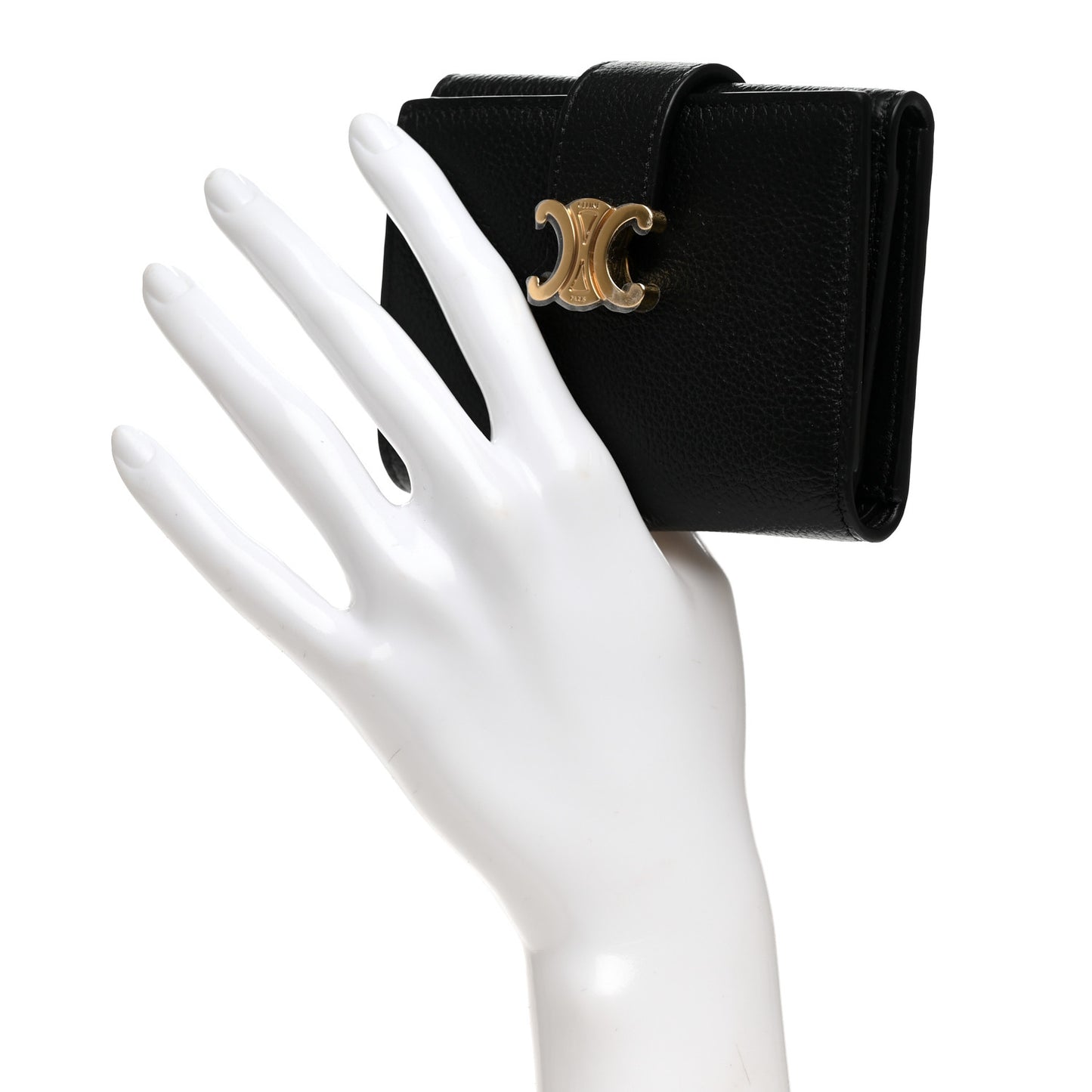 Grained Calfskin Triomphe Fine Strap Wallet Black