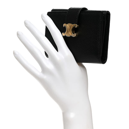 Celine Grained Calfskin Triomphe Fine Strap Wallet Black 2 of 9