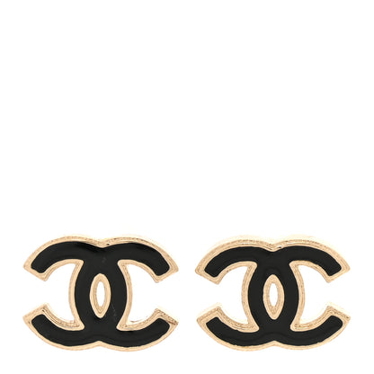 Chanel Metal Enamel CC Earrings Black Gold 1 of 6