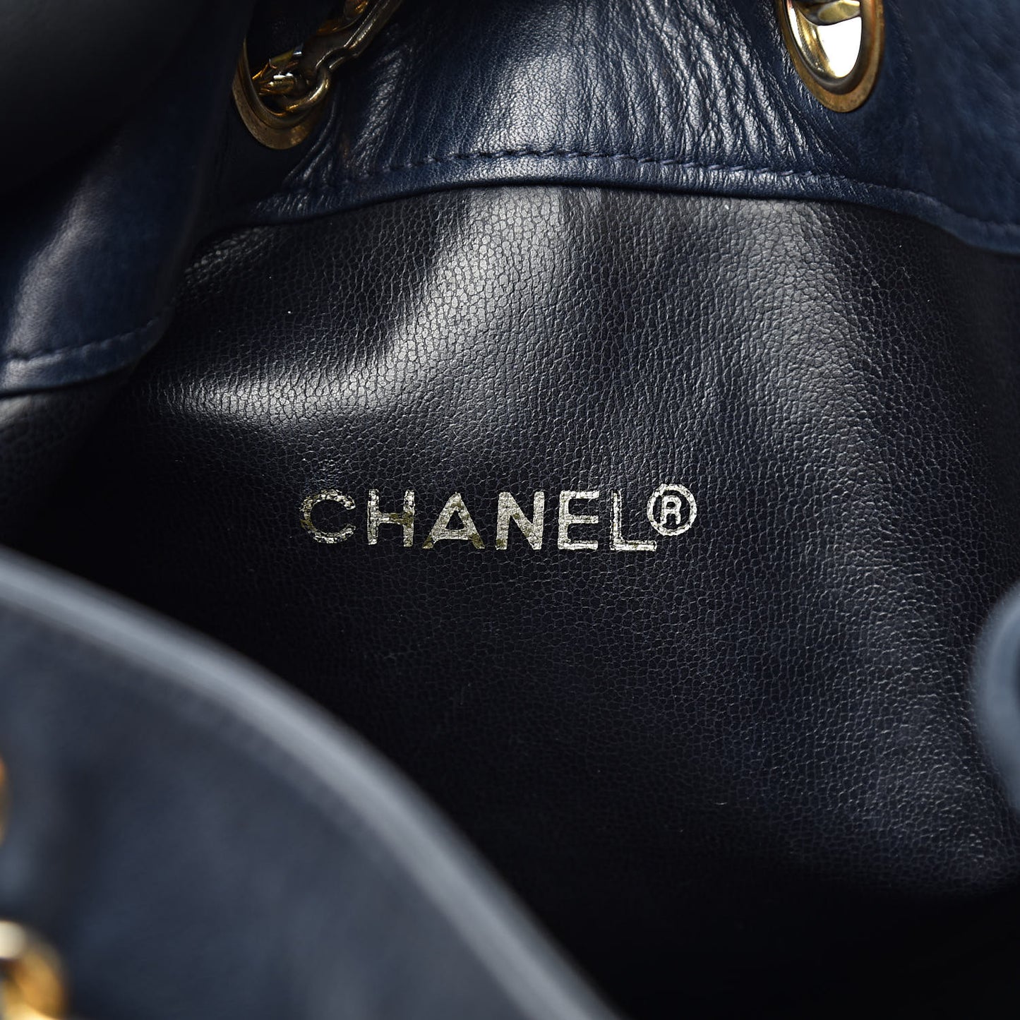 Lambskin CC Drawstring Bag Navy Blue