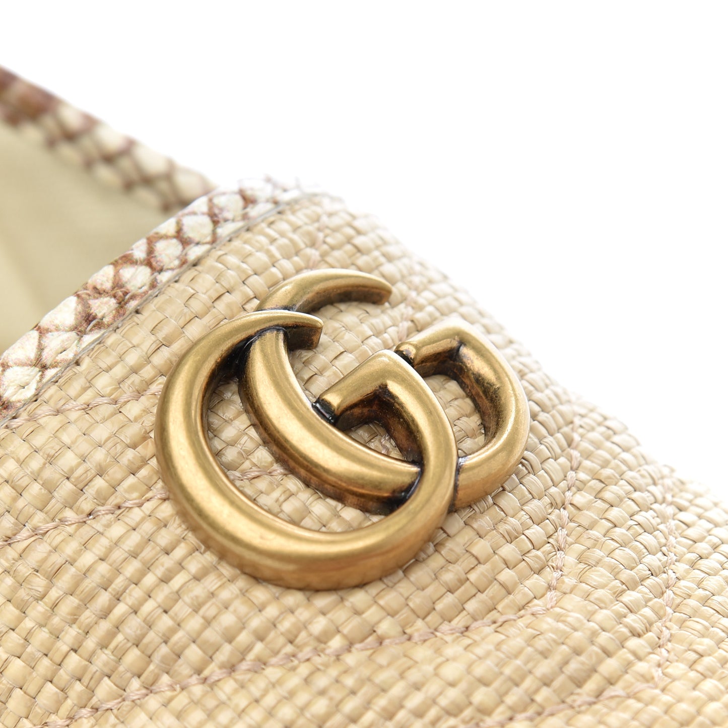 Straw Elaphe Matelasse GG Marmont Espadrilles 38 Natural Cream Brown