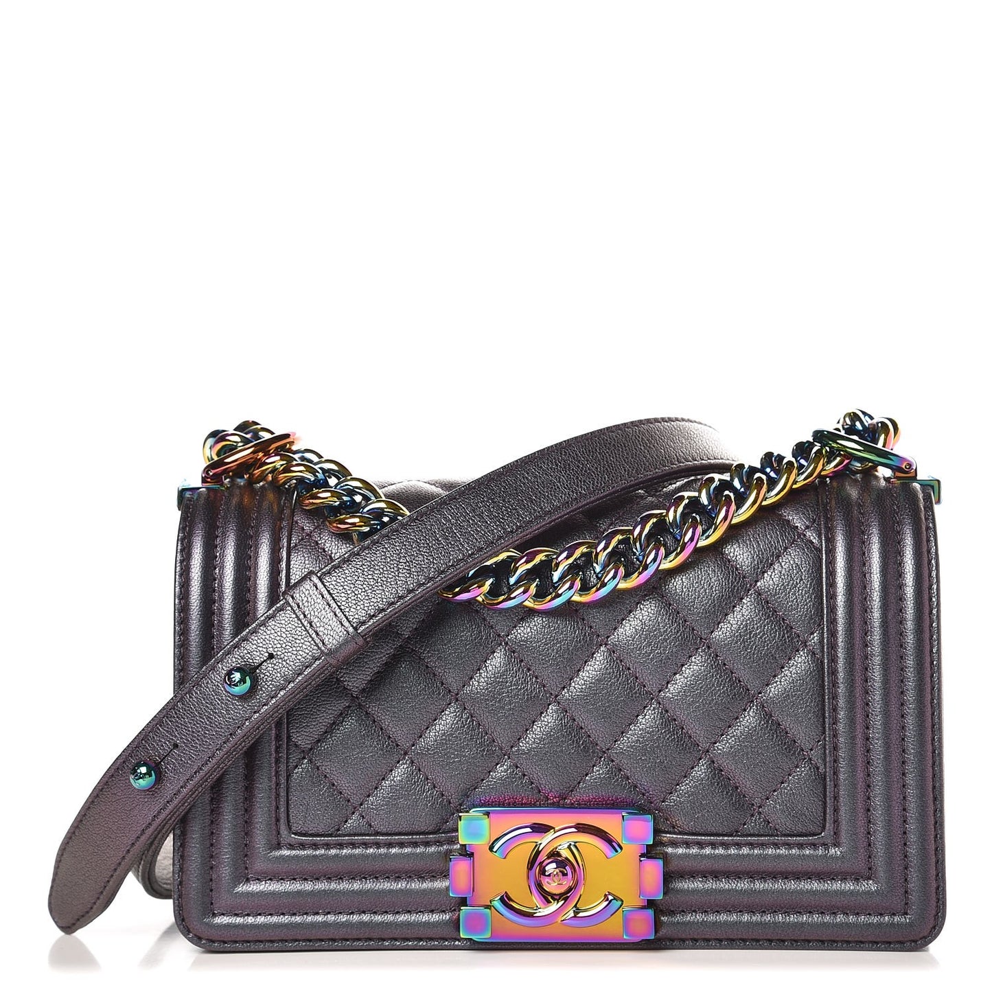 Iridescent Goatskin Quilted Small Boy Flap Purple