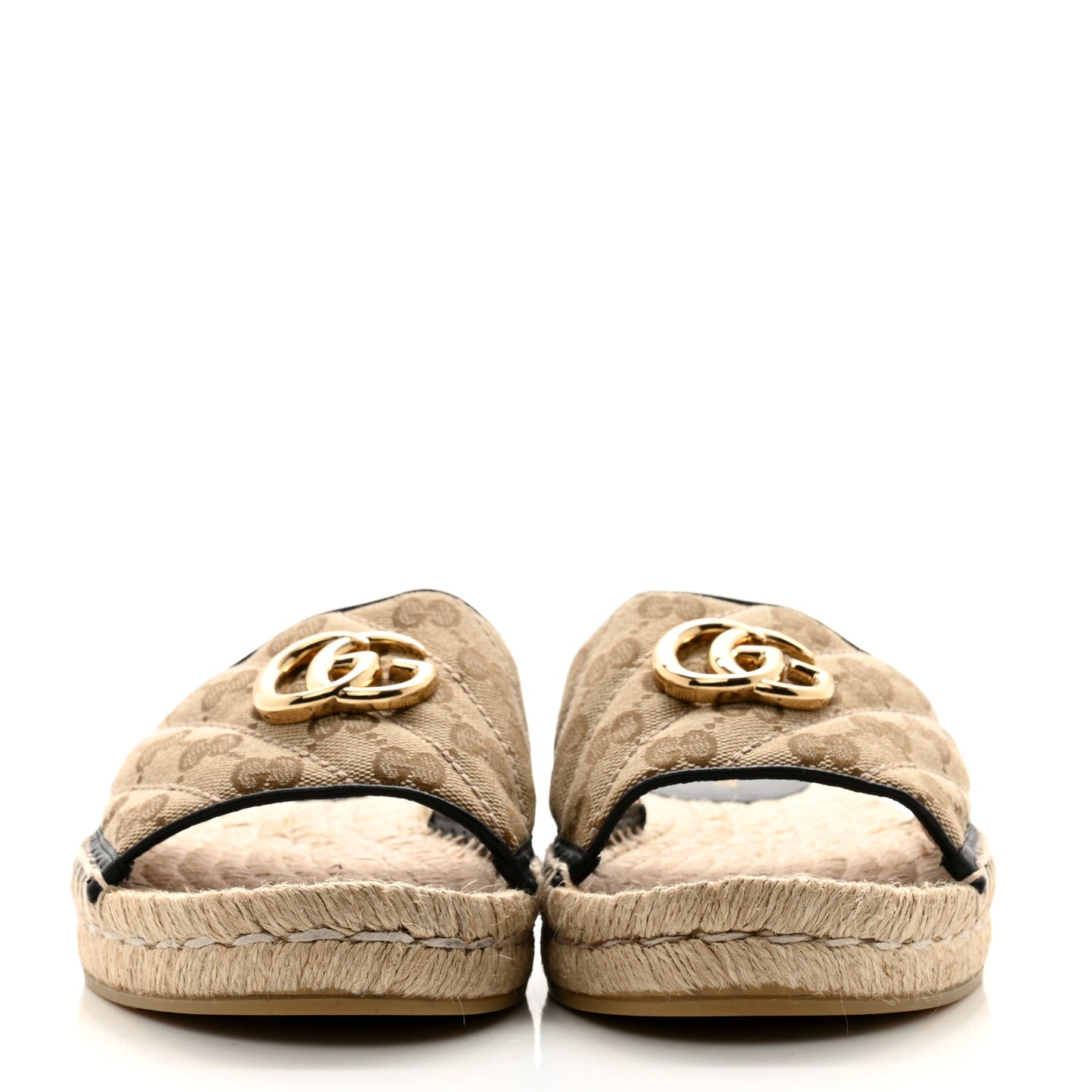 Monogram Matelasse GG Marmont Espadrille 20mm Slide Sandals 39.5 Beige Ebony Black