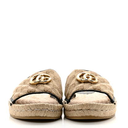 Gucci Monogram Matelasse GG Marmont Espadrille 20mm Slide Sandals 39.5 Beige Ebony Black 2 of 8