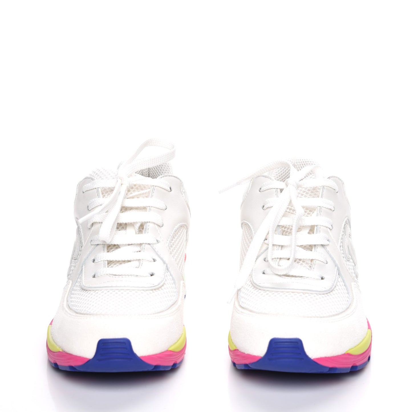 Suede Calfskin CC Sneakers 37 White Pink Green