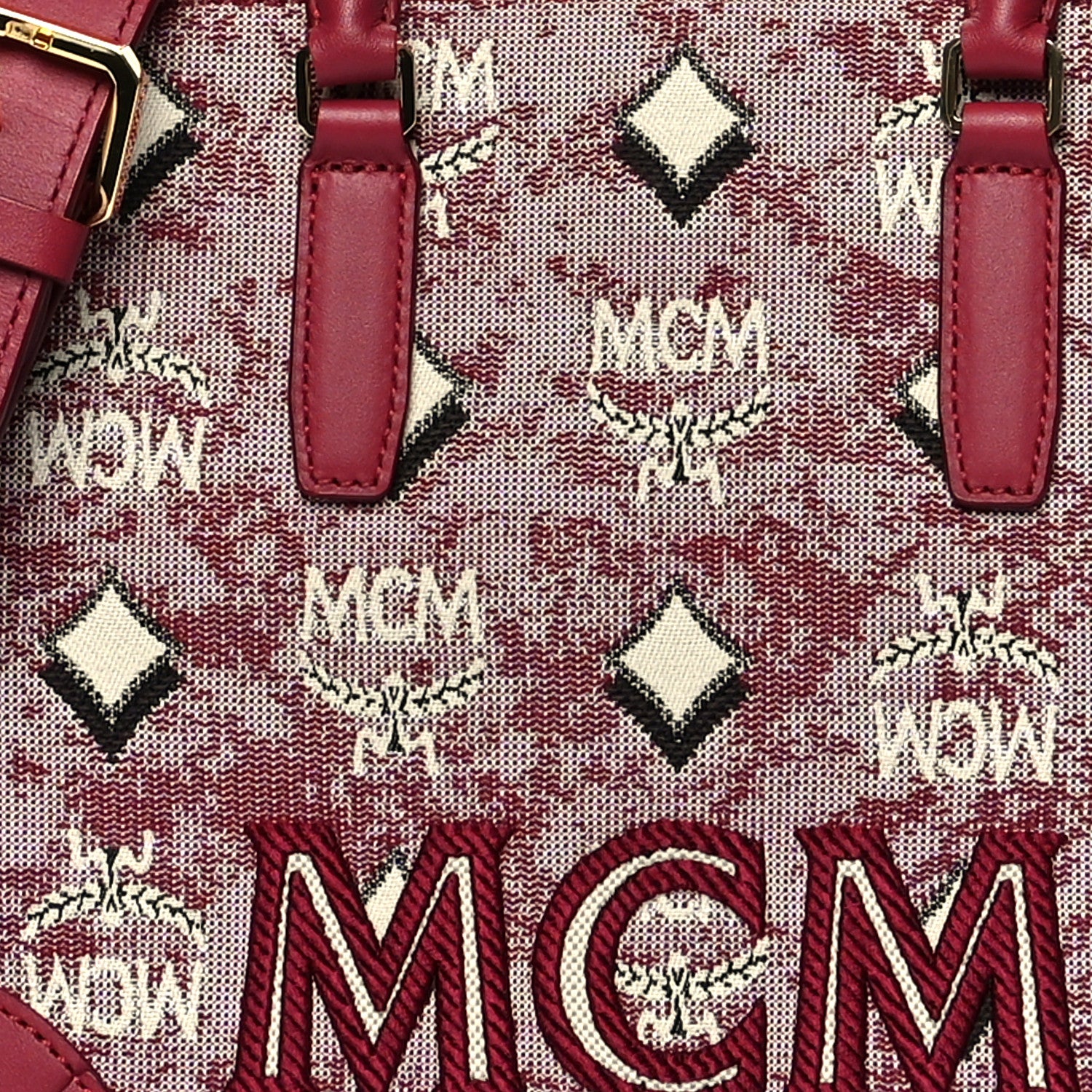 MCM Jacquard Monogram Small Tote Red 6 of 12