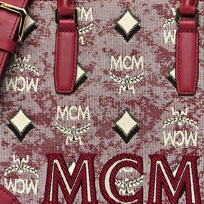 MCM Jacquard Monogram Small Tote Red 6 of 12
