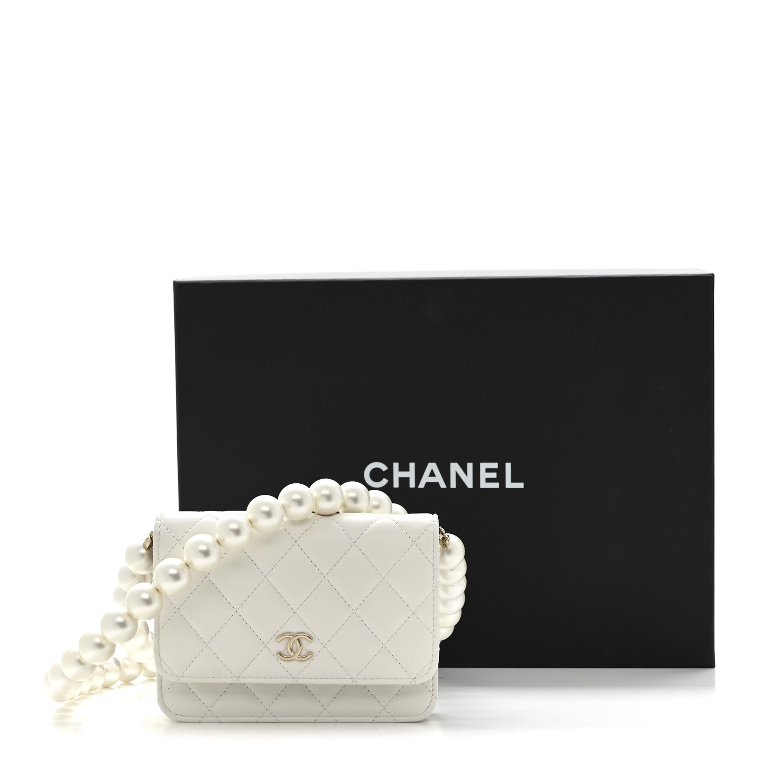 Chanel Calfskin Quilted Mini Maxi Pearls Wallet On Chain WOC White 12 of 12